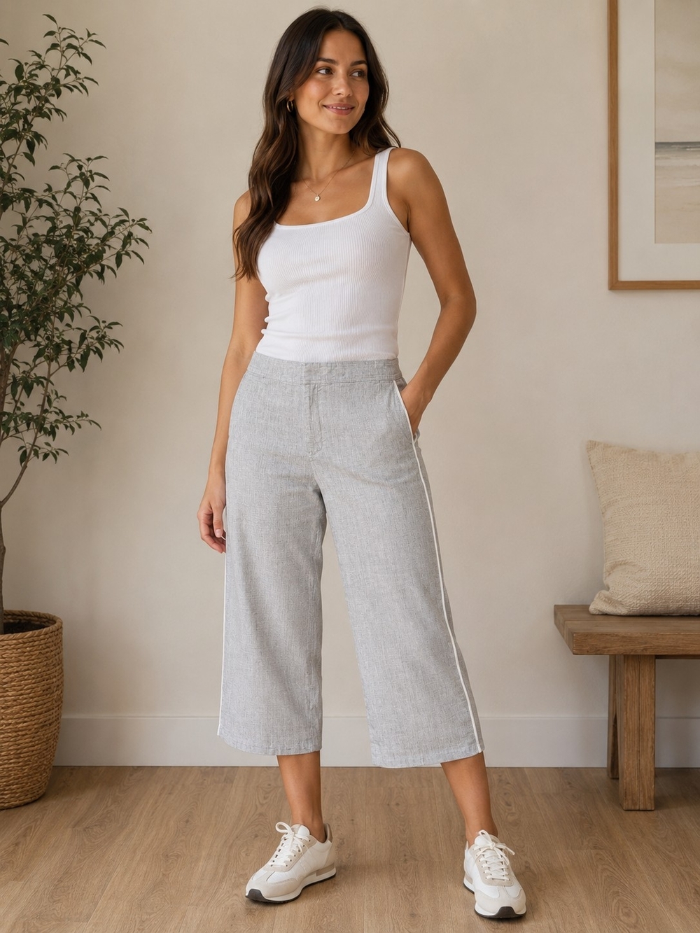 Club Monaco Light Gray Wide-Leg Cropped Capris - Picture 1 of 9
